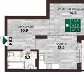 1-комн, 45 кв м, этаж 5/22 ул Нагорная 6-я, 15г/9