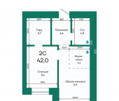 2-комн, 42 кв м, этаж 1/10 Просторная улица, 390к1