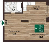 1-комн, 51 кв м, этаж 2/22 ул Нагорная 6-я, 15г/9