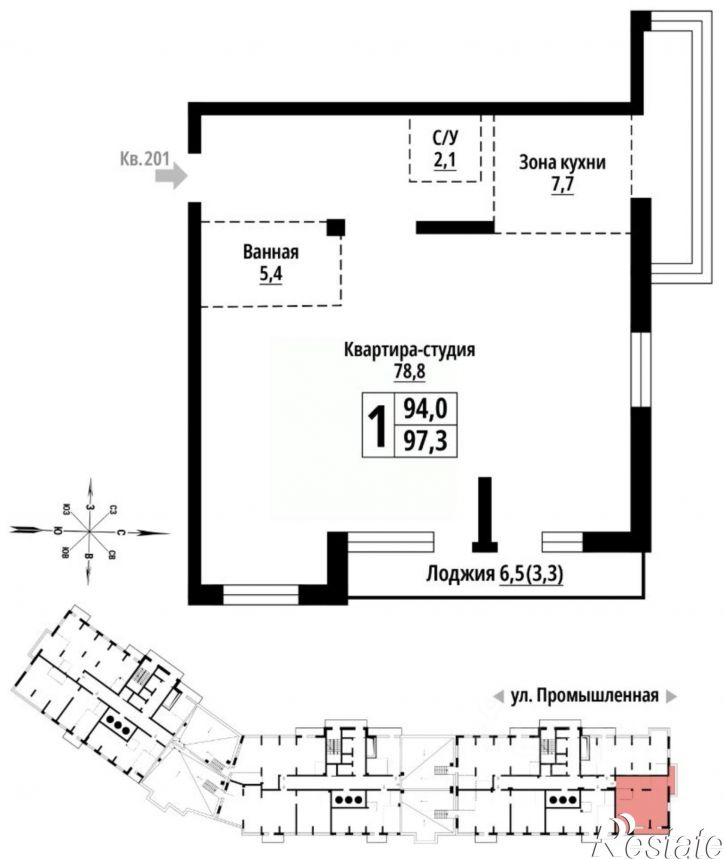 1-комн квартира в новом доме Промышленная улица, 10,  д. 10