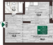 1-комн, 50 кв м, этаж 18/22 6-я Нагорная улица, 15Г/1