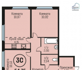 3-комн, 54 кв м, этаж 9/24 пр-кт Дзержинского, 1А