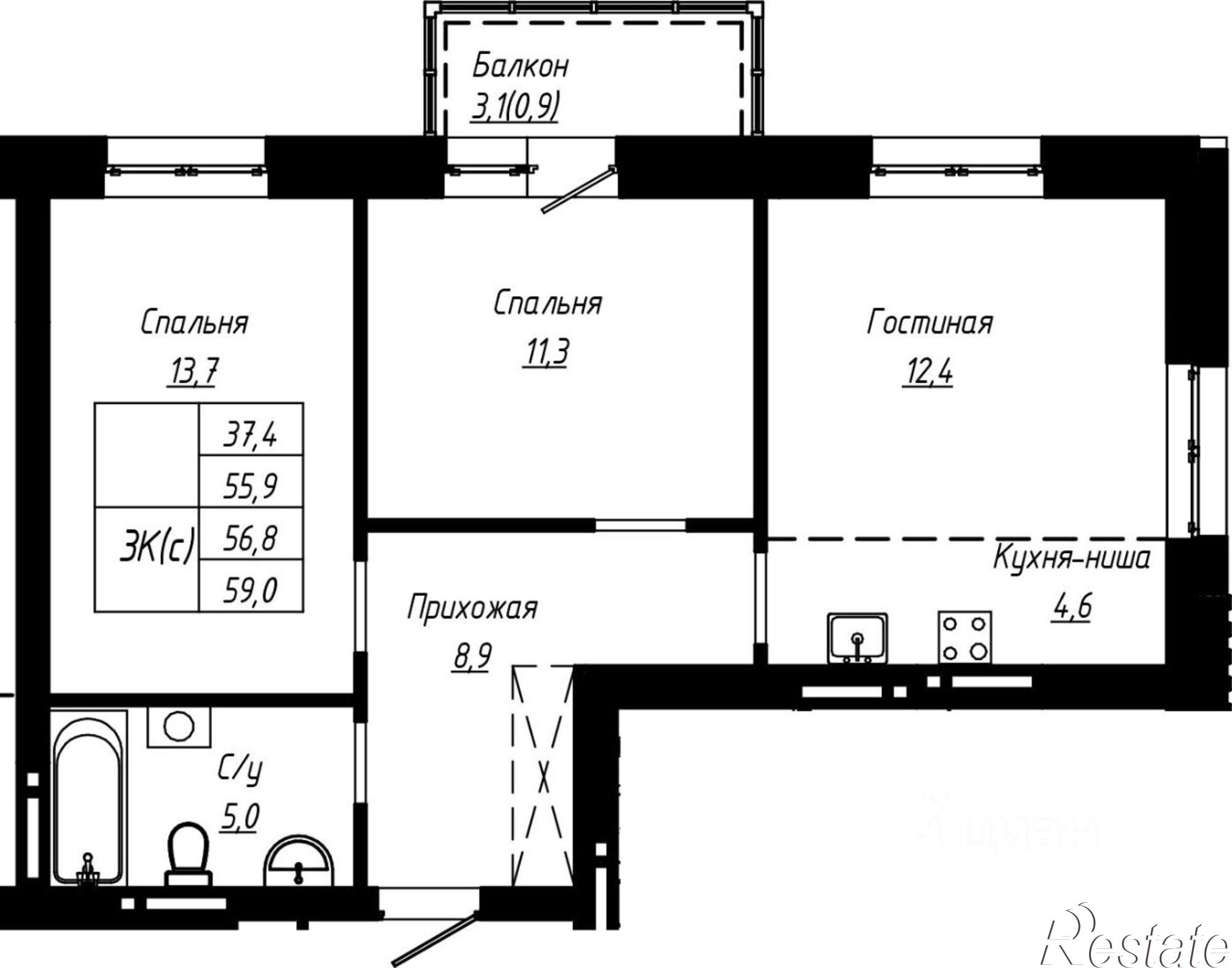 Купить квартиру за 9 088 000 рублей на улица Чернышевского, 186