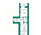 2-комн, 44 кв м, этаж 5/10 Просторная улица, 390 к2