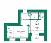 2-комн, 44 кв м, этаж 9/10 Просторная улица, 390к2