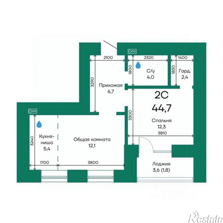2-комн квартира в новом доме Просторная улица, 390к2
