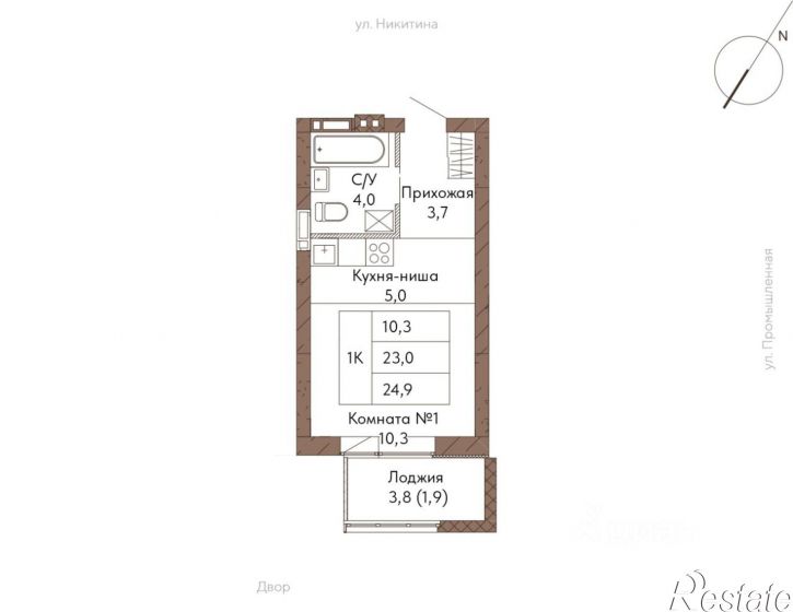 1-комн квартира в новом доме ул Никитина, 1А,  д. 1А
