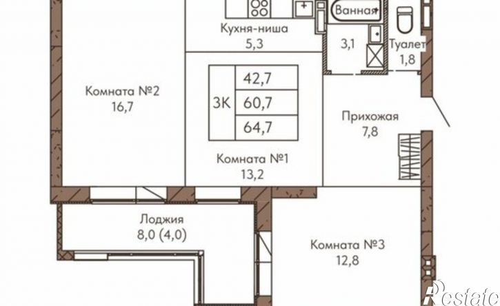 3-комн квартира в новом доме ул Никитина, 1А,  д. 1А