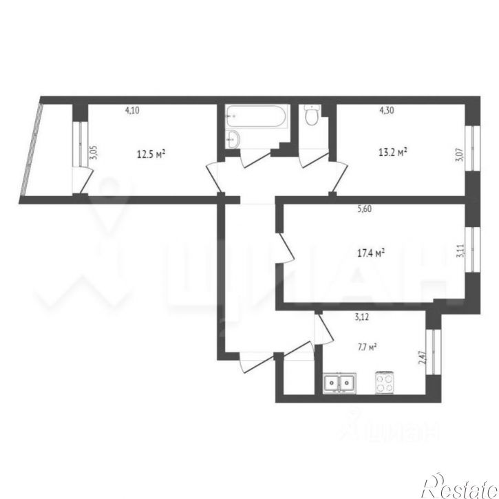 3-комн квартира ул Папанинцев, 121,  д. 121