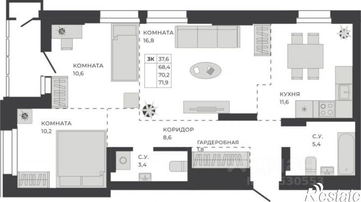 3-комн квартира в новом доме ул Шумакова, 14А,  д. 14А