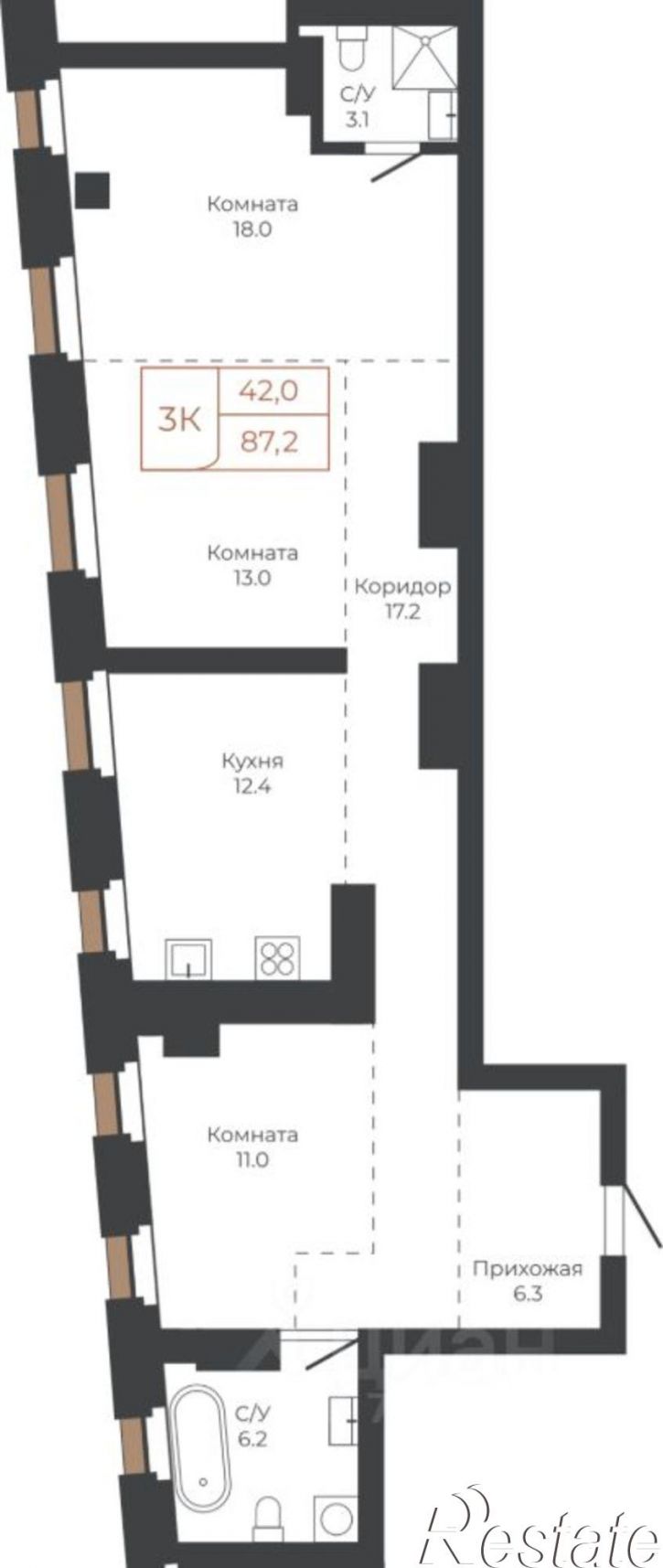 3-комн квартира в новом доме пл им В.Н.Баварина, 8,  д. 8