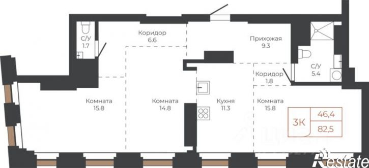 3-комн квартира в новом доме пл им В.Н.Баварина, 8,  д. 8