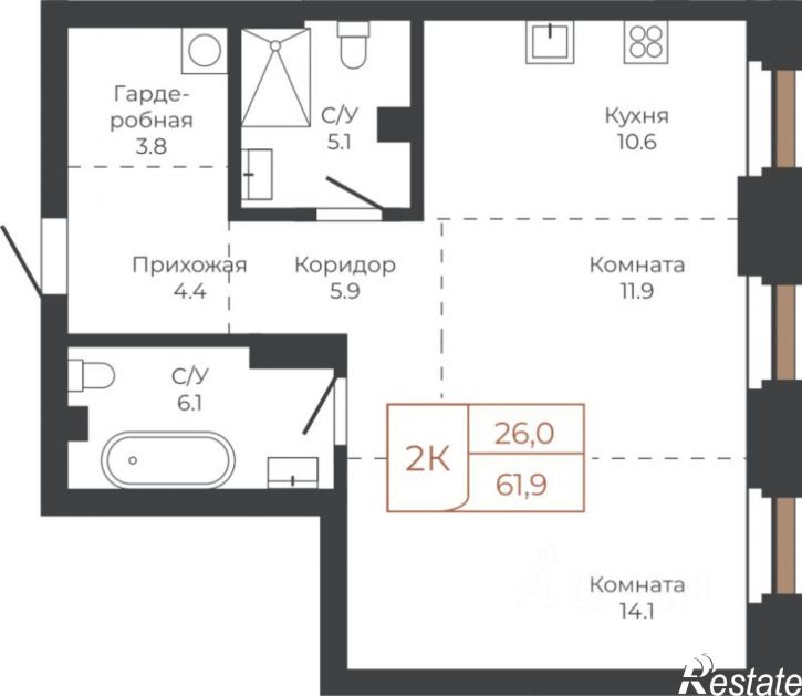 2-комн квартира в новом доме пл им В.Н.Баварина, 8,  д. 8