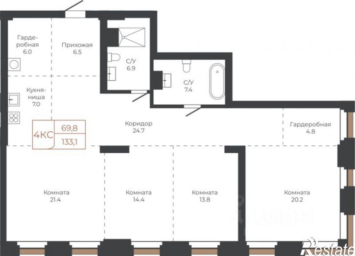 4-комн квартира в новом доме пл им В.Н.Баварина, 8,  д. 8