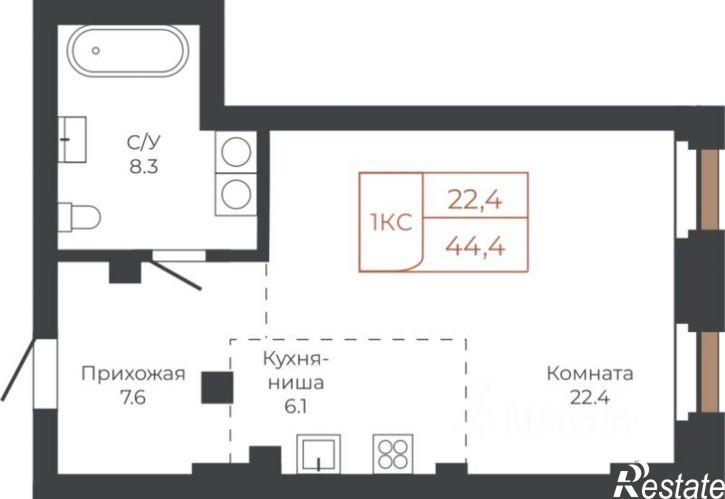 1-комн квартира в новом доме пл им В.Н.Баварина, 8,  д. 8