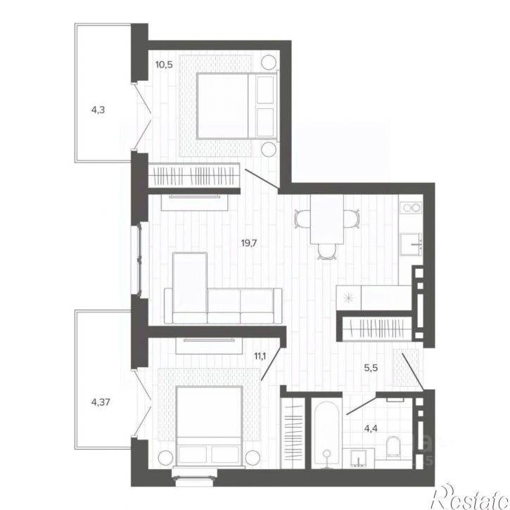 3-комн квартира в новом доме Змеиногорский тракт, 35А,  д. 35А