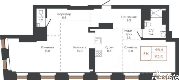 3-комн квартира в новом доме пл им В.Н.Баварина, 8,  д. 8