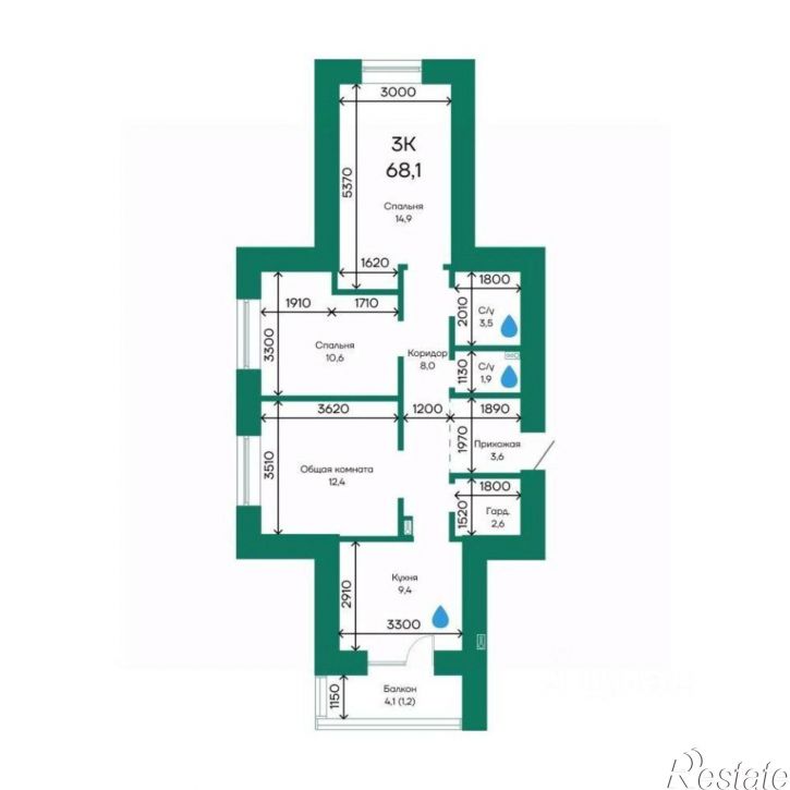 3-комн квартира в новом доме Просторная улица, 390к1