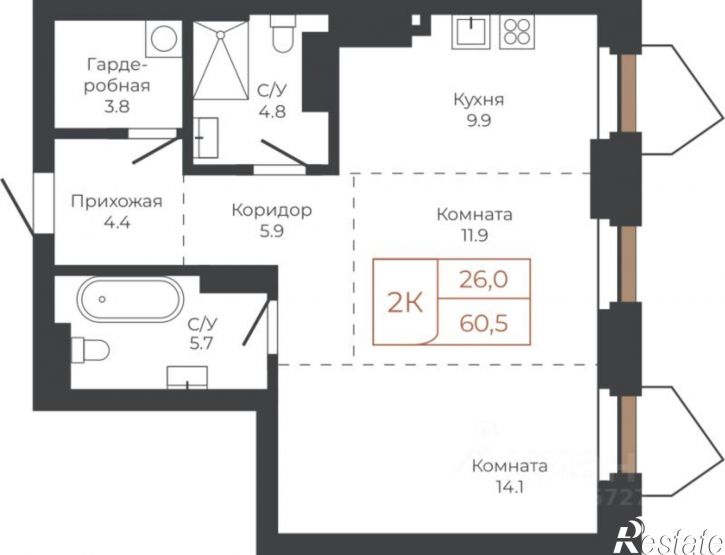 2-комн квартира в новом доме пл им В.Н.Баварина, 8,  д. 8