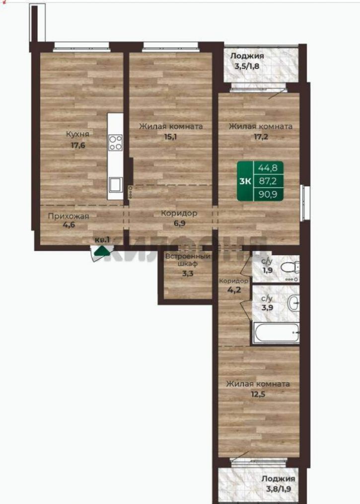 3-комн квартира Нагорная 6-я улица, д.15вк2