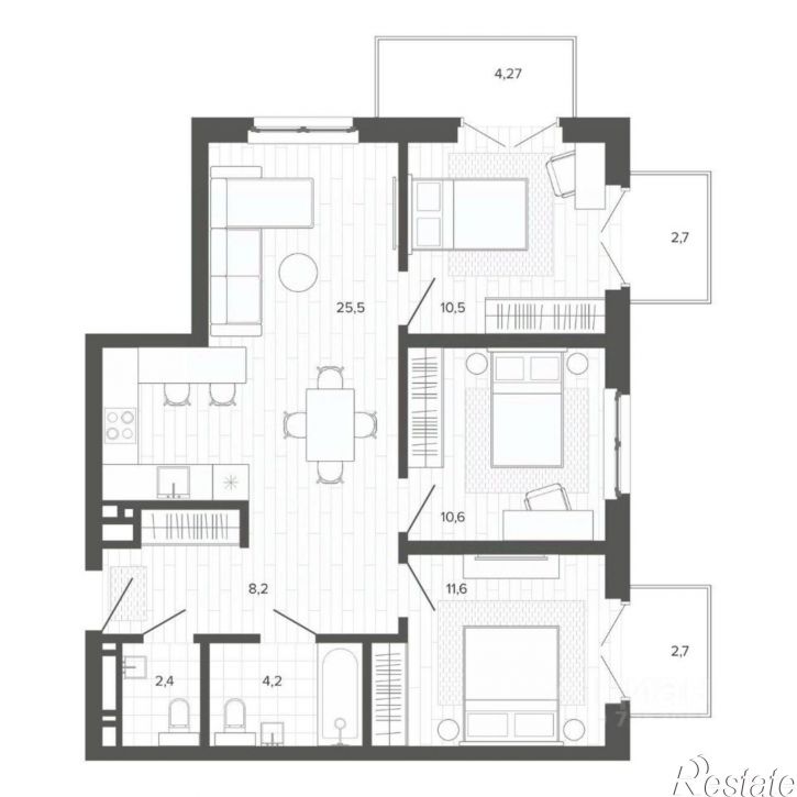 4-комн квартира в новом доме Змеиногорский тракт, 35б 2,  д. 35б 2,  к. 2