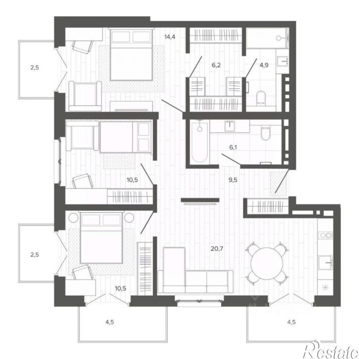 3-комн квартира в новом доме Змеиногорский тракт, 35б 3,  д. 35б 3,  к. 3