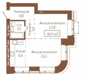 2-комн, 44 кв м, этаж 12/18 улица Гущина, 173Б