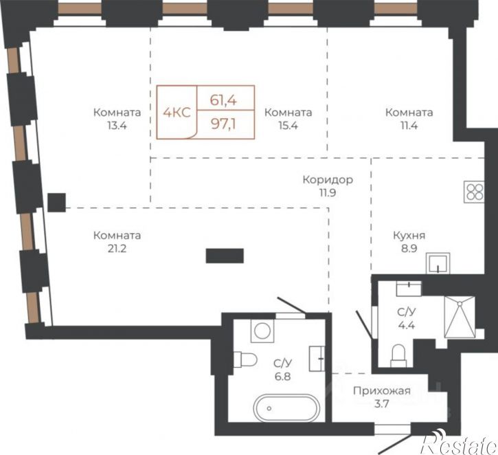 4-комн квартира в новом доме пл им В.Н.Баварина, 8,  д. 8