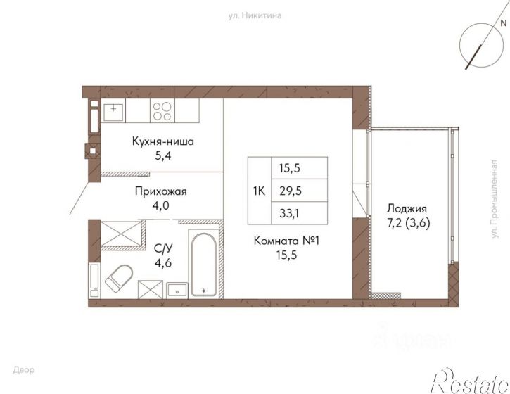 1-комн квартира в новом доме улица Короленко, 4А,  д. 4А