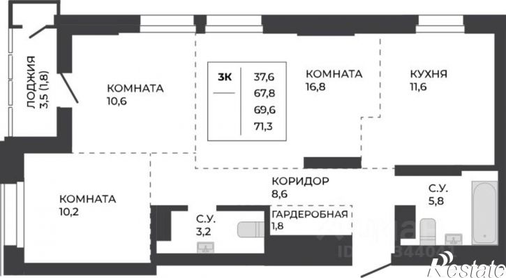 3-комн квартира в новом доме ул Шумакова, 14А,  д. 14А