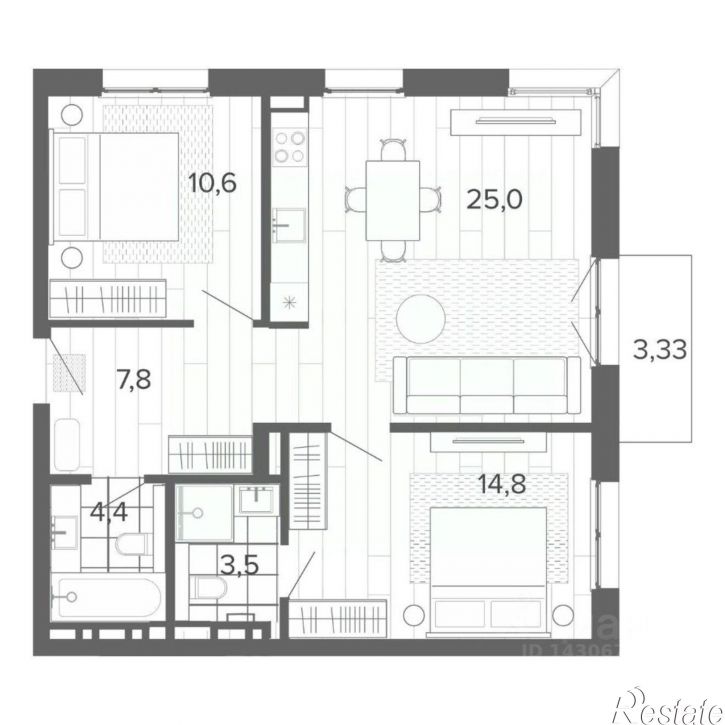 3-комн квартира в новом доме Змеиногорский тракт, 35б 2,  д. 35б 2,  к. 2