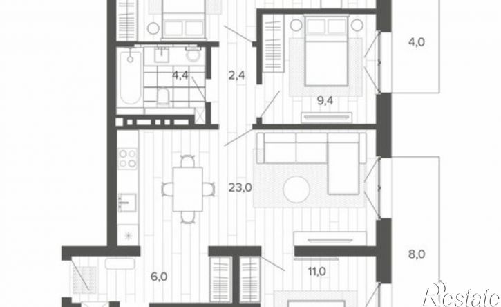 4-комн квартира в новом доме Змеиногорский тракт, 35б 2,  д. 35б 2,  к. 2