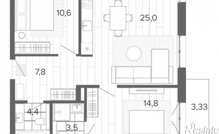 3-комн квартира в новом доме Змеиногорский тракт, 35б 2,  д. 35б 2,  к. 2