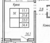 1-комн, 34кв м, этаж 6/16 улица Шумакова, 13