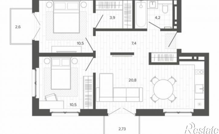 3-комн квартира в новом доме Змеиногорский тракт, 35б 2,  д. 35б 2,  к. 2