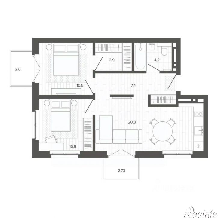 3-комн квартира в новом доме Змеиногорский тракт, 35А,  д. 35А