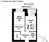 2-комн, 43 кв м, этаж 8/9 Жилой пр-д, 17