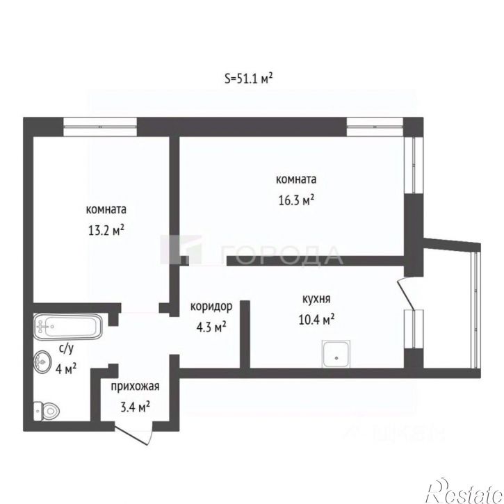 2-комн квартира 6-я Нагорная улица