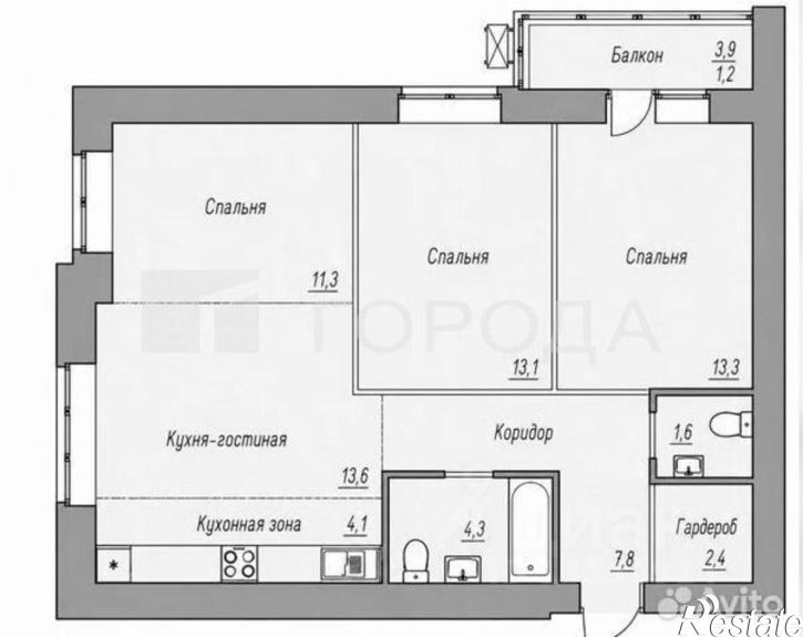 3-комн квартира ул Взлетная, 2Г,  д. 2Г