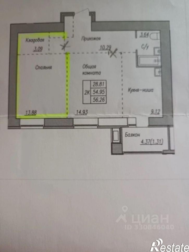 2-комн квартира улица Профинтерна, 28А,  д. 28А