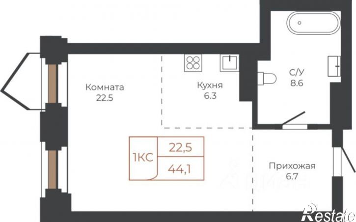1-комн квартира в новом доме площадь Баварина