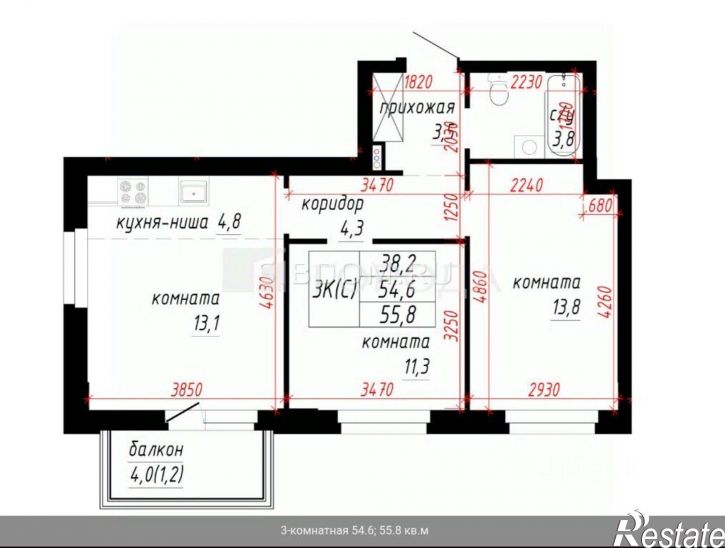 3-комн квартира Сейфуллинский пер, 42/55,  д. 42/55
