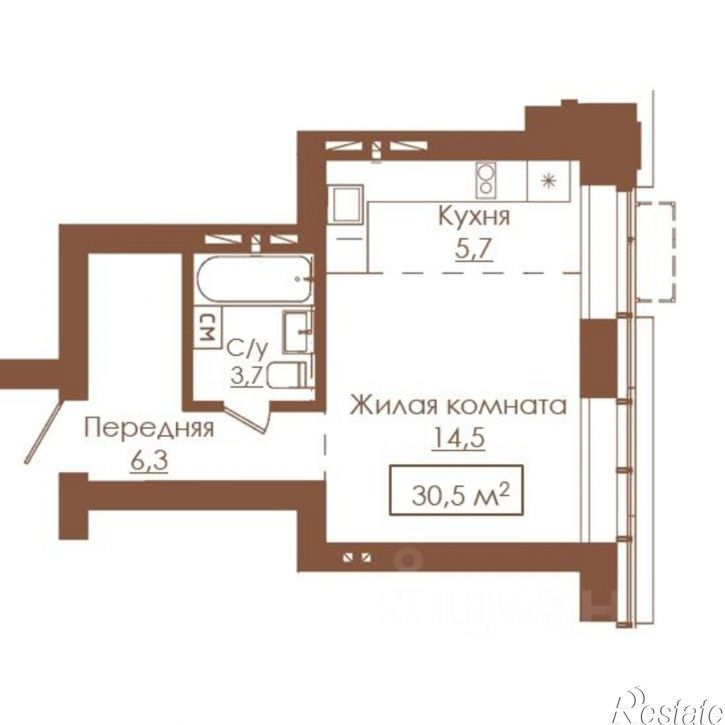1-комн квартира в новом доме улица Гущина, 173Б,  д. 173Б
