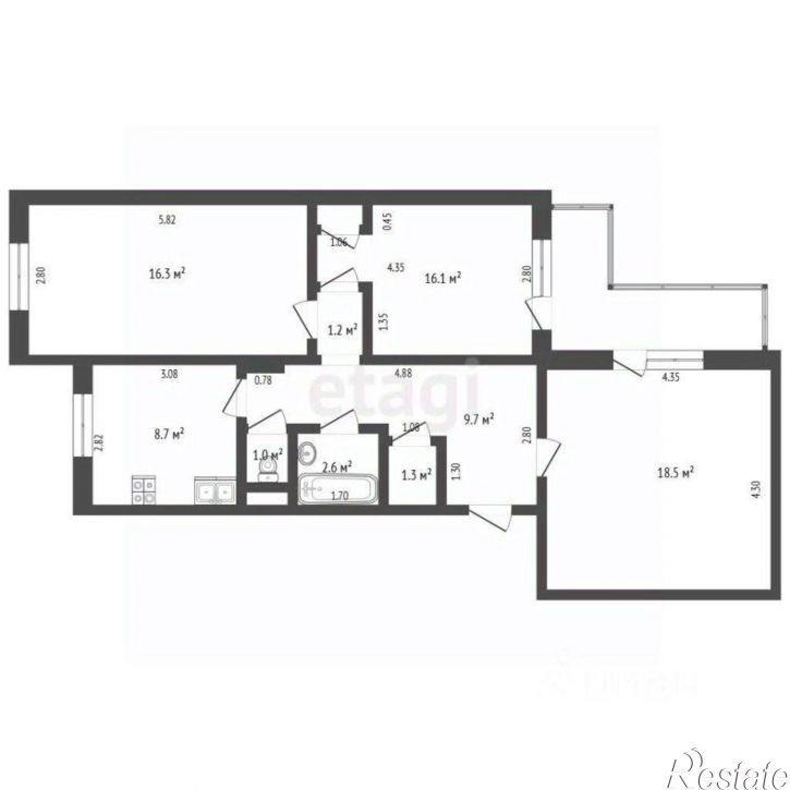 3-комн квартира ул Попова, 107,  д. 107