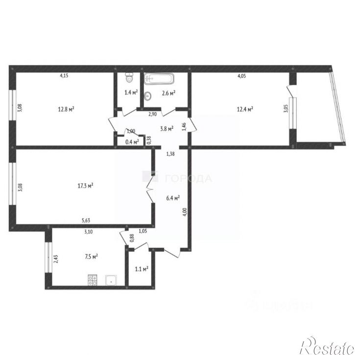 3-комн квартира ул Партизанская, 136,  д. 136