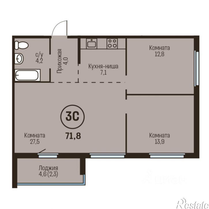 3-комн квартира в новом доме улица Челюскинцев, 84В,  д. 84В