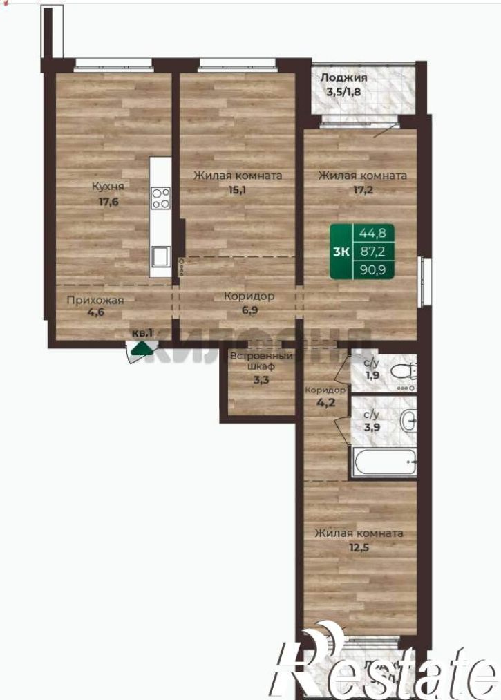 3-комн квартира Нагорная 6-я улица, д.15вк2
